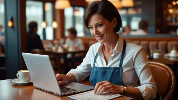 a small business owner looking at her financial reports so she can make wise business decisions